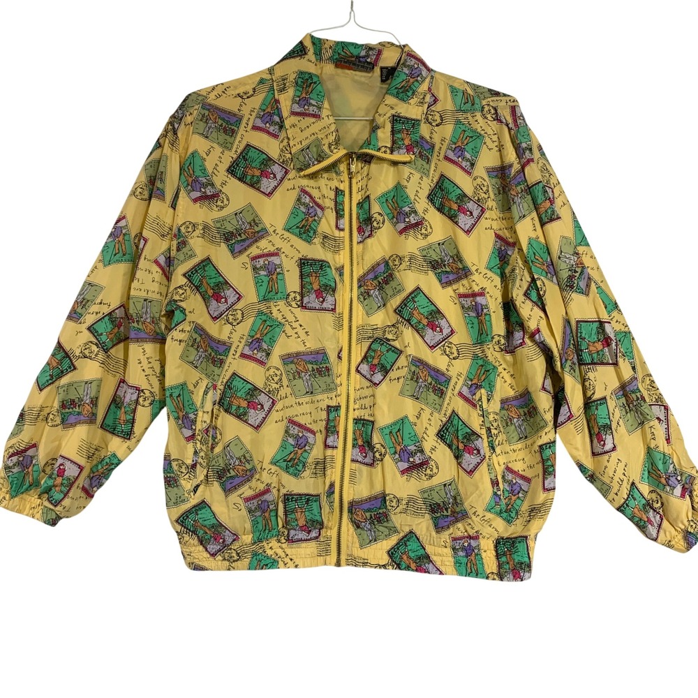 Mureli Silk Golf Championship‎ Stamp Print Bomber Jacket Yellow Medium